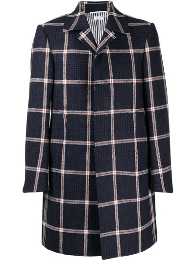 Shop Thom Browne Prince Of Wales Check Coat In Blue