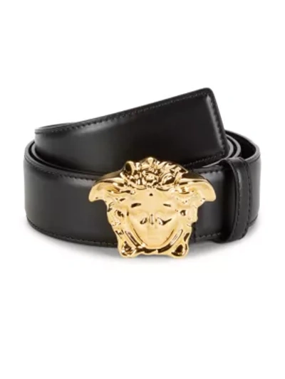 Shop Versace Men's Medusa Leather Belt In Black Warm