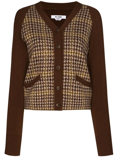 Shop Re/done Houndstooth Panelled Knit Cardigan In Brown