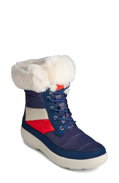 Shop Sperry Bearing Plushwave Faux Fur Winter Boot In Navy Fabric