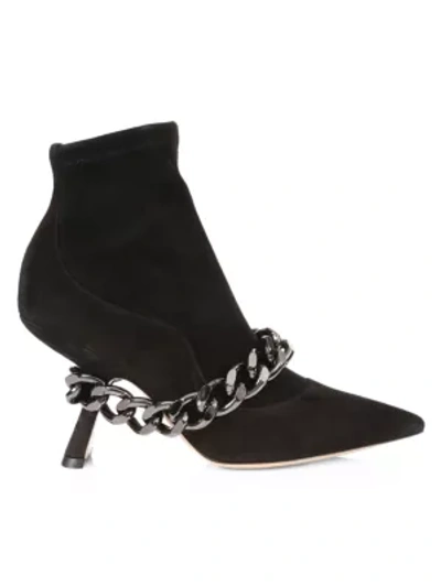 Shop Nicholas Kirkwood Lea Chain-trimmed Suede Ankle Boots In Black