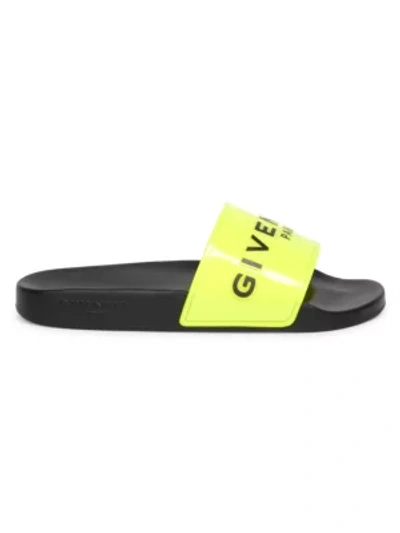 Shop Givenchy Logo Neon Pool Slides In Fluo Yellow