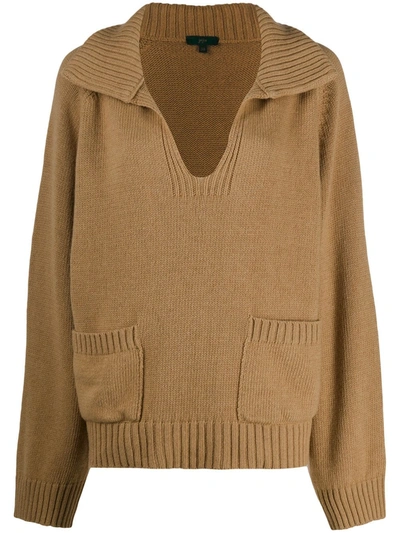 Shop Jejia Open-collar Sweater In Neutrals