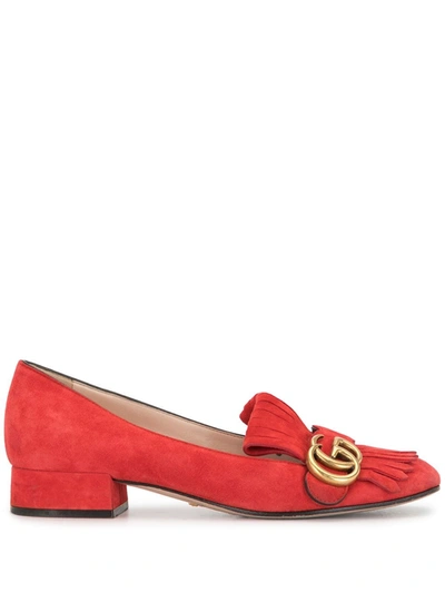 Pre-owned Gucci Marmont Gg Loafers In Red