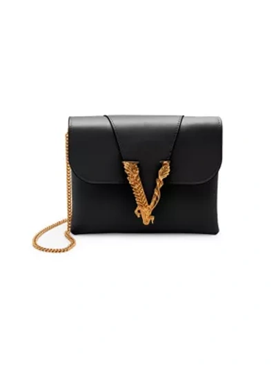 Shop Versace Women's Virtus Leather Clutch In Black