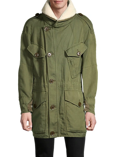 Shop Burberry Shearling-collar Jacket In Olive