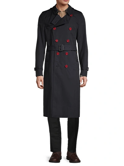 Shop Burberry Belted Cotton Trench Coat In Navy