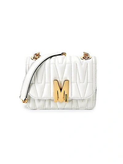 Shop Moschino Women's Quilted Leather Chain Shoulder Bag In White