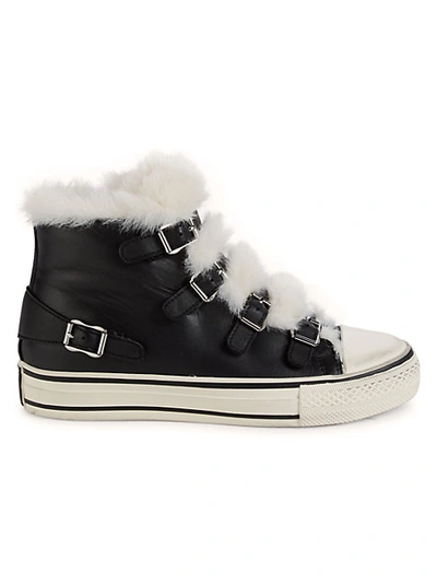 Shop Ash Women's Valant Faux Fur Trim Leather High-top Sneakers In Black White