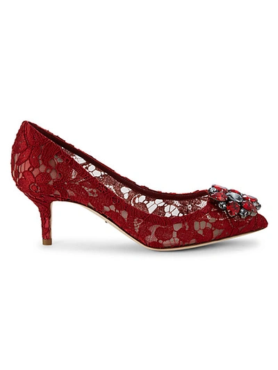 Shop Dolce & Gabbana Embellished Lace Pumps In Red