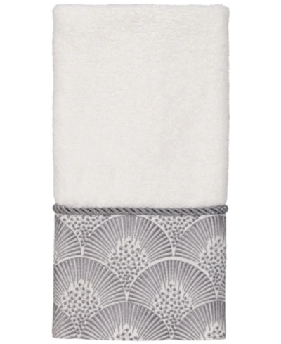 Shop Avanti Deco Shells Bordered Cotton Fingertip Towel, 11" X 18" In White