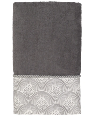 Shop Avanti Deco Shells Bordered Cotton Hand Towel, 16" X 30" In Nickel