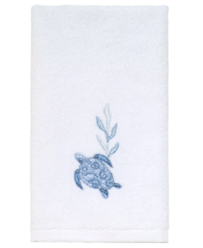 Shop Avanti Caicos Sea Turtles Cotton Fingertip Towel, 11" X 18" In Optic White