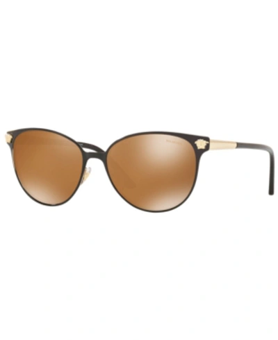 Shop Versace Women's Polarized Sunglasses, Ve2168 57 In Black /pale Gold/polar Brown Mirror Gold