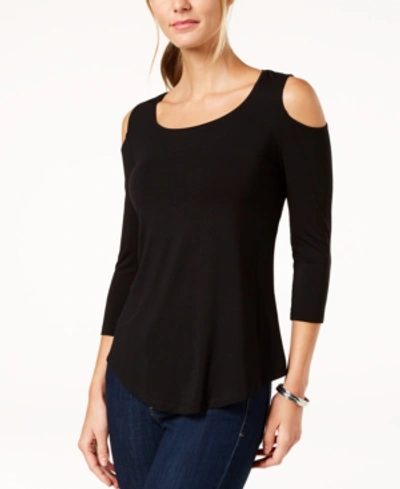 Shop Jm Collection Cold-shoulder 3/4-sleeve Top, Created For Macy's In Deep Black