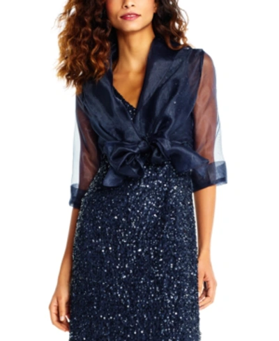 Shop Adrianna Papell Organza Wrap Jacket In Midnight Navy Blue