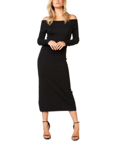 Shop Bardot Off-the-shoulder Sweater Dress In Black