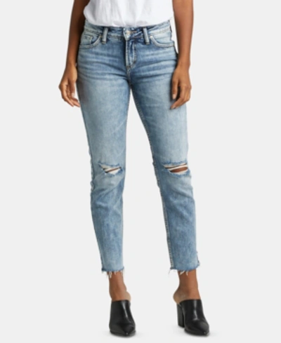 Shop Silver Jeans Co. Avery Ripped Cropped Skinny Jeans In Indigo