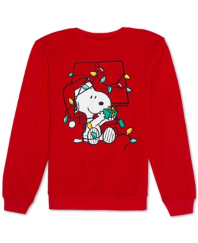 Shop Peanuts Juniors' Snoopy Holiday Lights Graphic Sweatshirt In Red