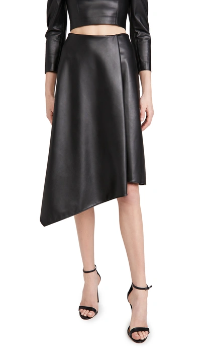 Shop Alice And Olivia Jayla Vegan Leather Drape Slit Skirt In Black