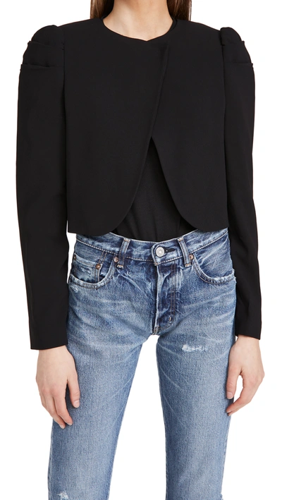 Shop Alice And Olivia Addison Puff Sleeve Cropped Jacket In Black