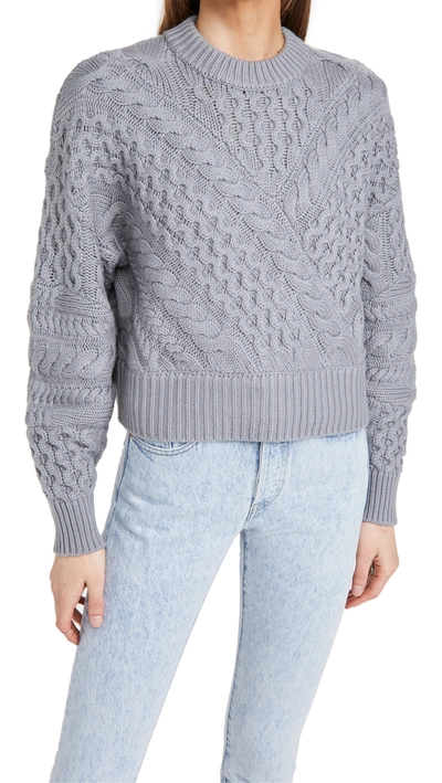 Shop Naadam Cable Crew Pullover In Misty Blue
