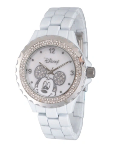 Shop Ewatchfactory Disney Mickey Mouse Women's White Enamel Sparkle Alloy Watch