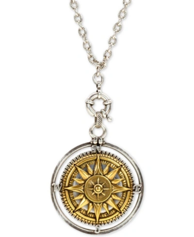 Shop Patricia Nash Two-tone Compass 30" Long Pendant Necklace In Gold