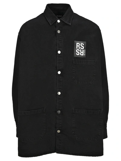 Shop Raf Simons Padded Big Fit Denim Shirt Jacket In Black