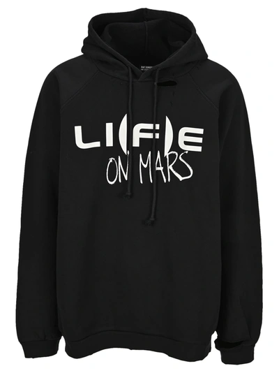 Raf Simons Distressed Life On Mars-print Hoodie In Black