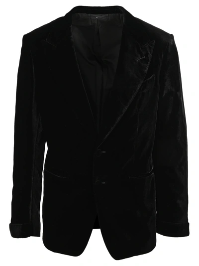 Shop Tom Ford Velvet Single Breasted Blazer In Black