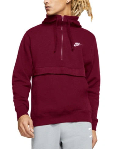 Shop Nike Men's Club Fleece Colorblocked Half-zip Hoodie In Beetroot Burgundy