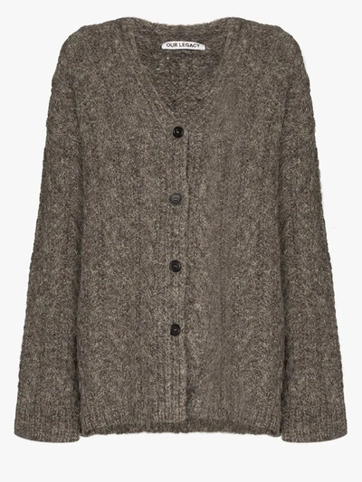 Shop Our Legacy Cable Knit Wool Cardigan In Grey