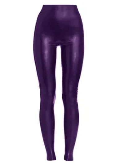 Shop Saint Laurent Women's Latex Leggings In Purple