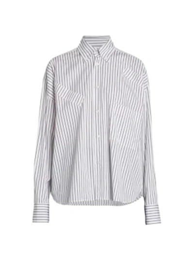 Shop Plan C Women's Regular-fit Stripe Button-down Shirt In Black Stripe