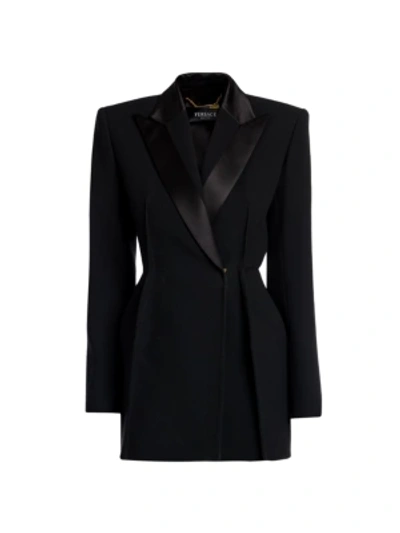 Shop Versace Satin Lapel Blazer In Black