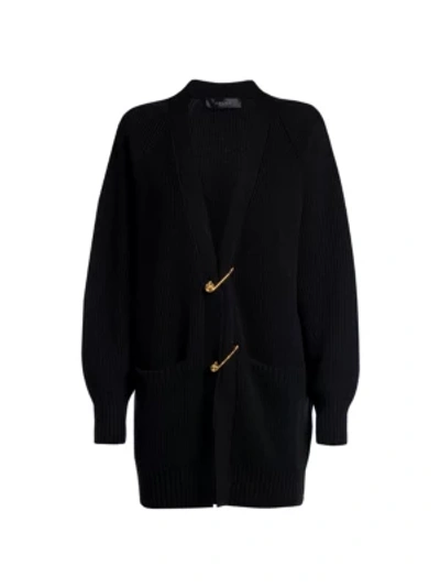 Shop Versace Safety Pin Cardigan In Black