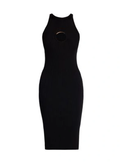 Shop Versace Keyhole Knit Sheath Dress In Black