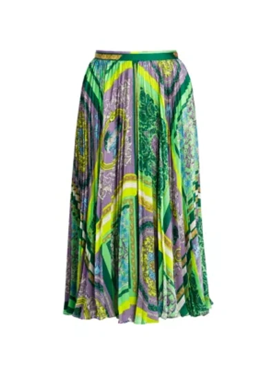 Shop Versace Barocco Mosaic-print Pleated Midi Skirt In Lilac Green