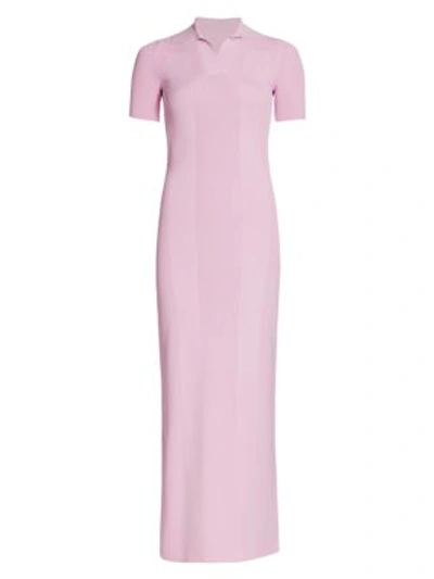 Shop Jacquemus Maille Polo Ribbed Maxi Dress In Light Pink