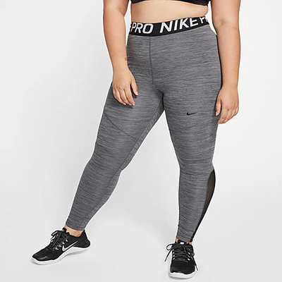 Shop Nike Women's Pro Mesh Training Tights (plus Size) In Grey
