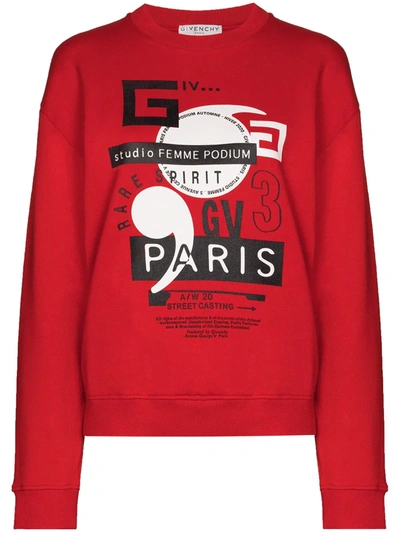 Shop Givenchy Graphic-logo Crew-neck Sweatshirt In Red