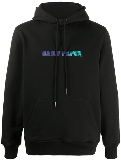 Shop Daily Paper Logo Print Cotton Hoodie In Black