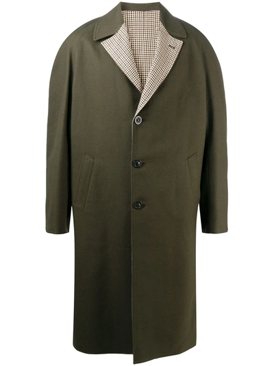 Shop Maison Margiela Gingham Check Lined Overcoat In Green