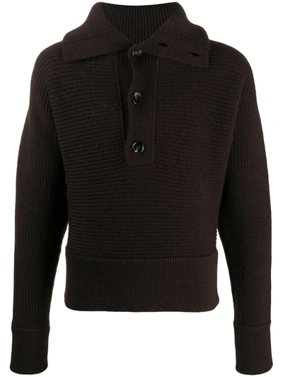 Shop Bottega Veneta Chunky Ribbed Knit Polo Shirt In Brown