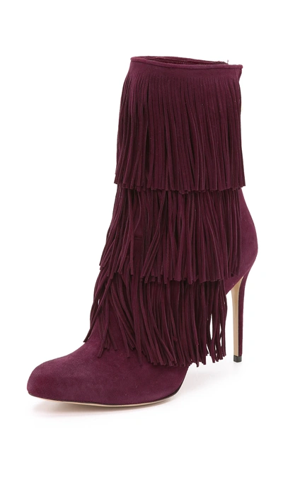 Paul Andrew Toas Red Kidskin Fringed Boots In Deep Purple