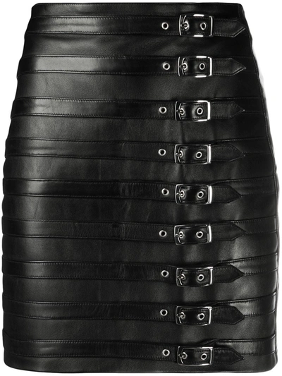 Shop Manokhi Buckle Detail Leather Skirt In Black