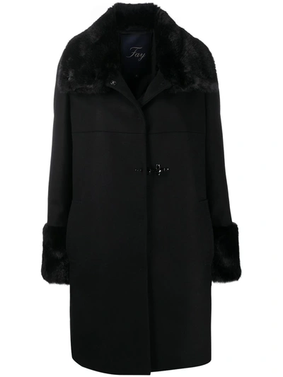 Shop Fay Fur Details Coat In Black
