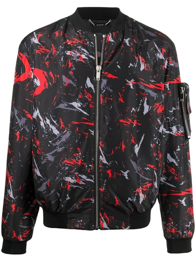 Shop Les Hommes Abstract Print Bomber Jacket In Black