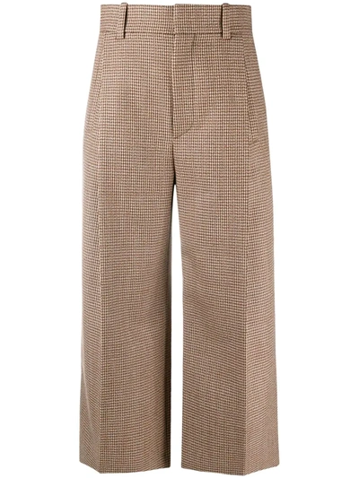 Shop Chloé Cropped Houndstooth Trousers In Brown